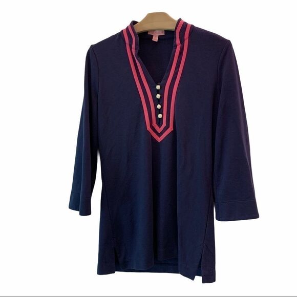 Lilly Pulitzer Navy Pink Button Front Tunic - Picture 1 of 4